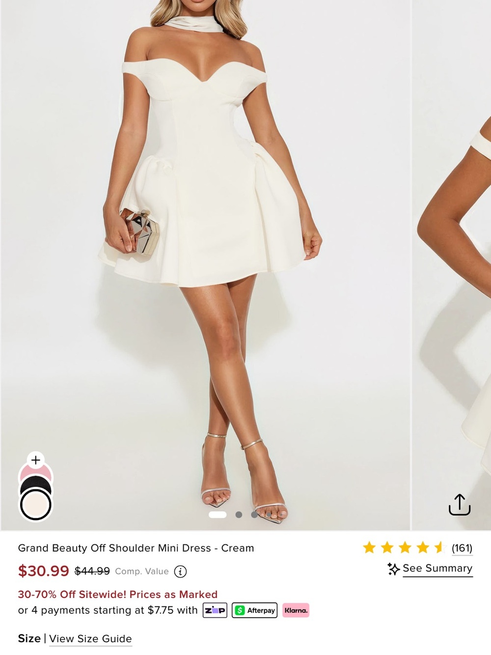 Fashion Nova Cream Off-Shoulder Mini Dress with Choker